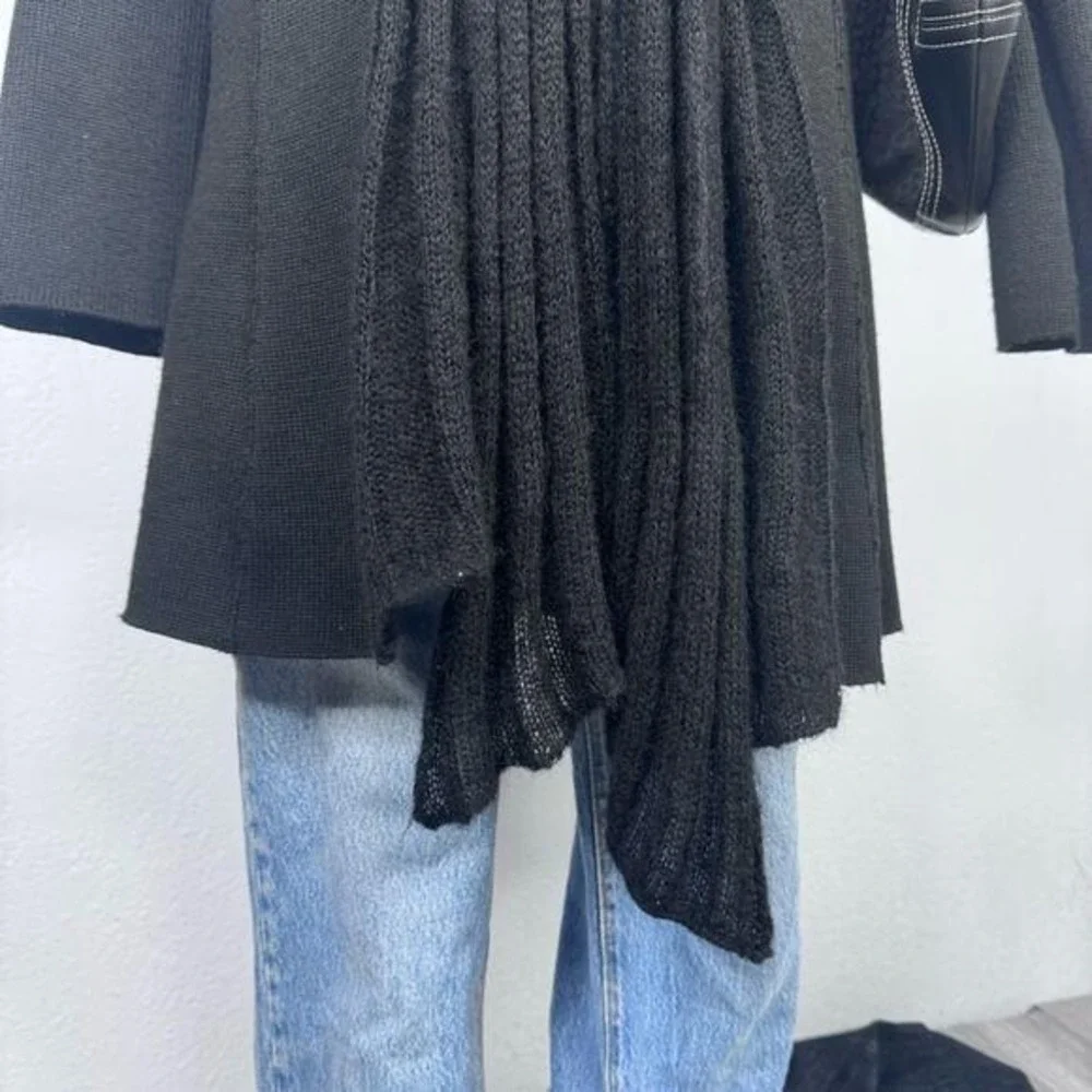 Clorinda Made in Italy‎ Black Merino Wool Mohair Blend Longline Cardigan Sweater